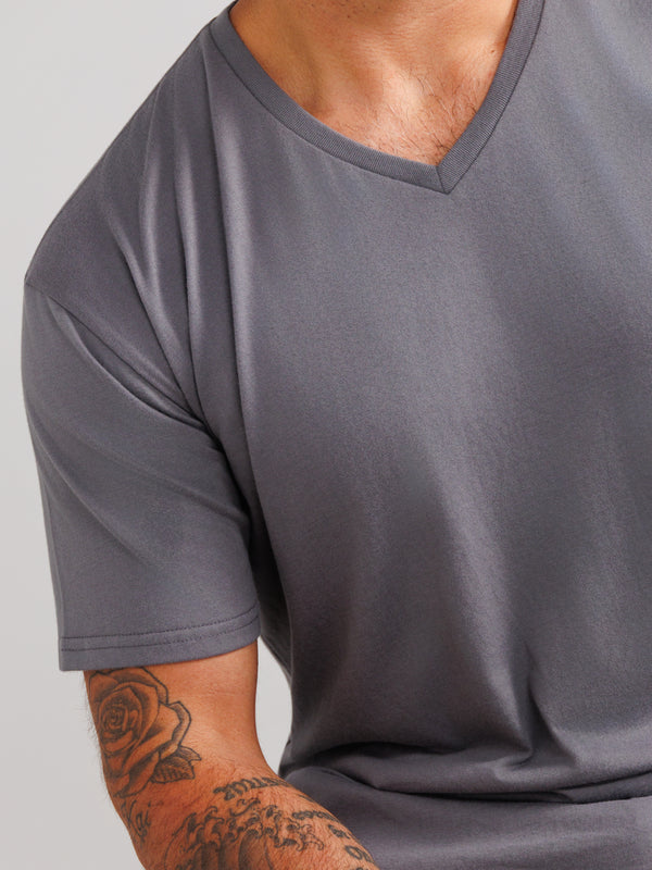 Magliette Grigio Scuro Scollo a V