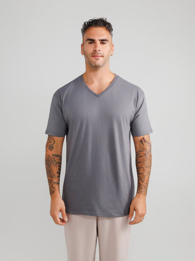 Magliette Grigio Scuro Scollo a V