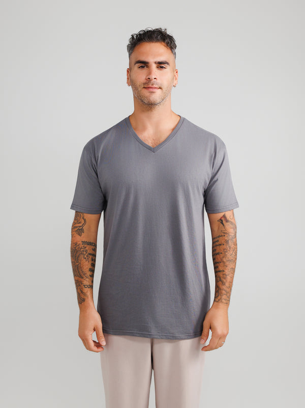 Magliette Grigio Scuro Scollo a V