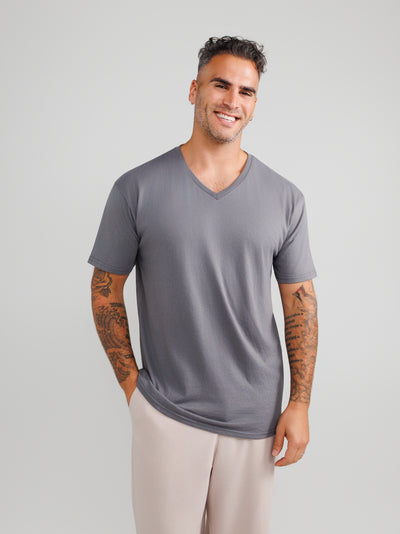 Magliette Grigio Scuro Scollo a V